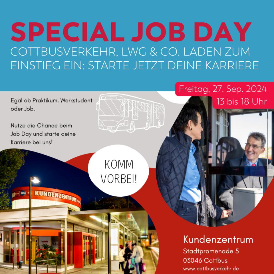 Cottbusverkehr &amp; Co. lädt zum Special Job Day am 27. September